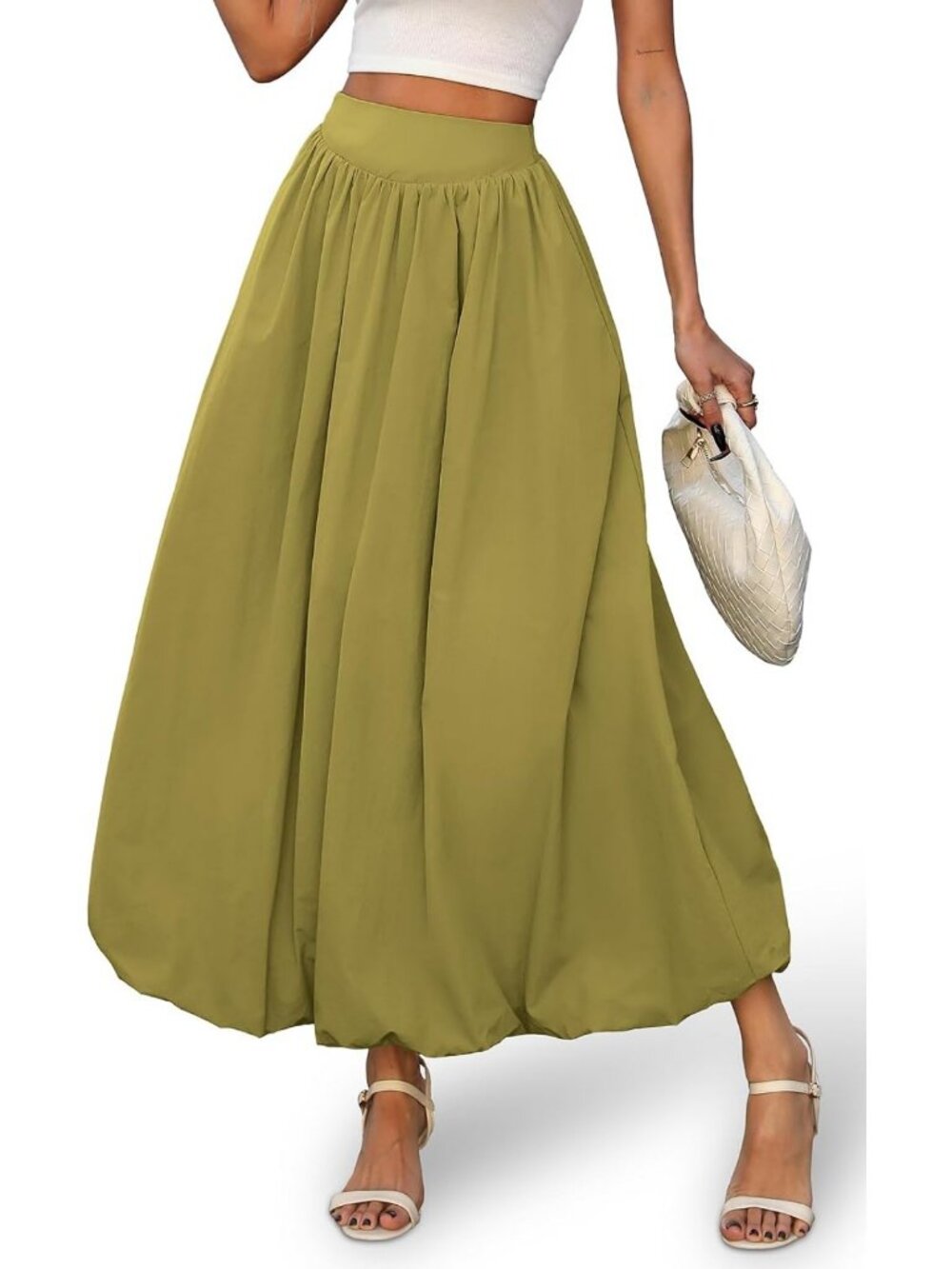 Stylish Women's Bubble Maxi Skirt - Elastic Waist, Puffy Hem, A-Line Design